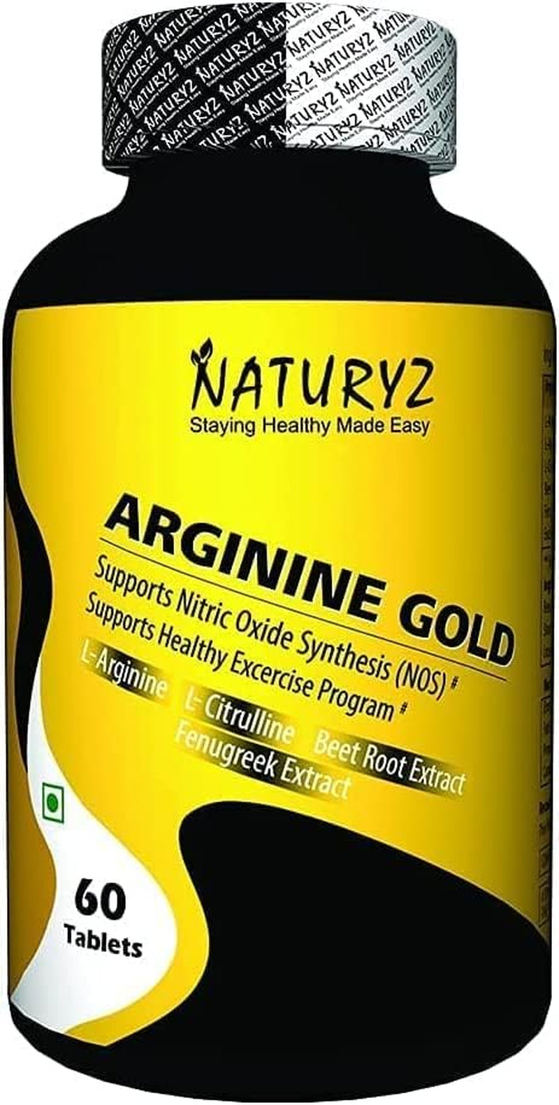 CROW Naturyz Arginine Gold Pre-Workout Tablets with 1500Mg L- Arginine, 400Mg Citrulline, Beetroot Powder & Fenugreek Extract per Serving - 60 Tablets