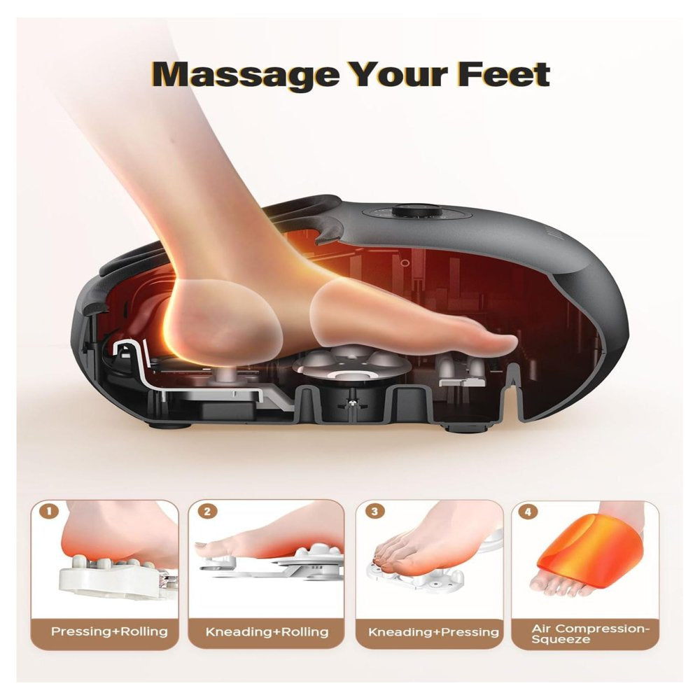 Foot Massager Machine with Heat, Gifts for Women Men, Electric Shiatsu Foot Massager with Deep Kneading, and Compression for Plantar Fasciitis and Neuropathy Pain, Fits Feet up to Men Size 12