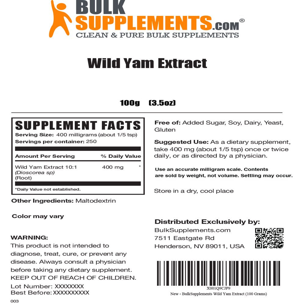 Bulksupplements.Com Wild Yam Extract Powder (100G - 250 Servings)