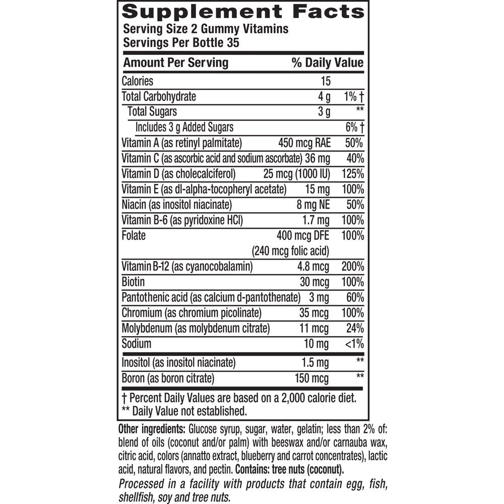 Vitafusion Multivites Daily Gummy Multivitamin for Men and Women: Vitamin A, B12, B6, C, D & E, Delicious Berry, Peach and Orange Flavors, 70Ct (35 Day Supply)