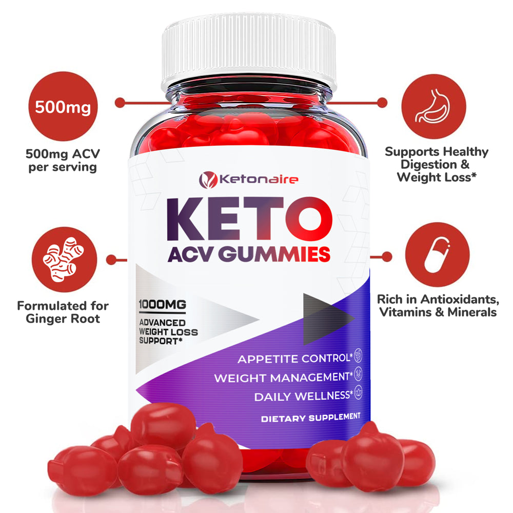 (3 Pack) Ketonaire Keto ACV Gummies - Supplement for Weight Loss - Energy & Focus Boosting Dietary Supplements for Weight Management & Metabolism - Fat Burn - 180 Gummies