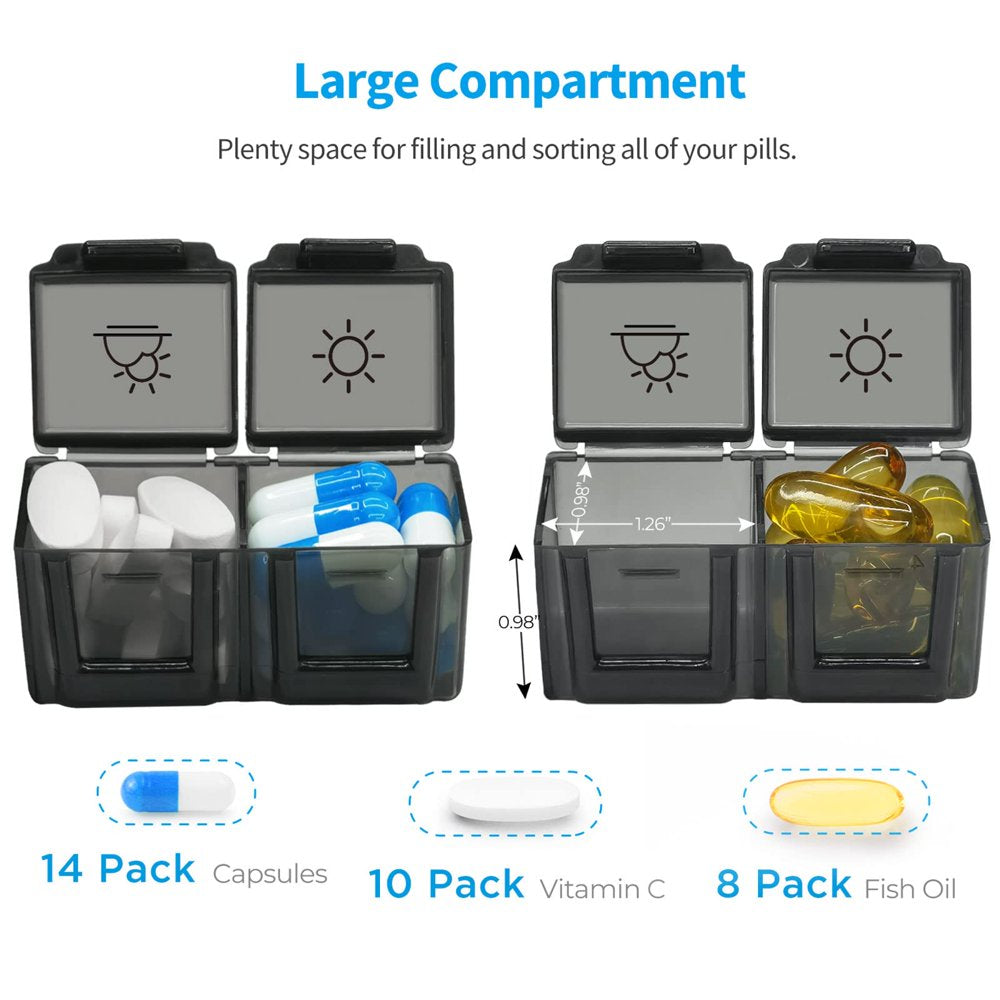 30 Day Pill Organizer Monthly, Portable One Month Pill Box Cases with 32 Twice a Day AM PM Compartments for Vitamins, Fish Oil, Supplements and Medications（Black)