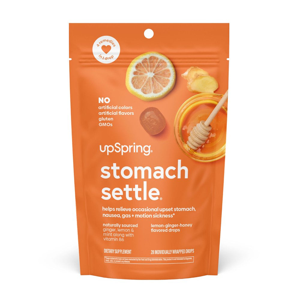 Upspring Stomach Settle Nausea Relief Drops, Lemon Ginger Honey, 28 Ct