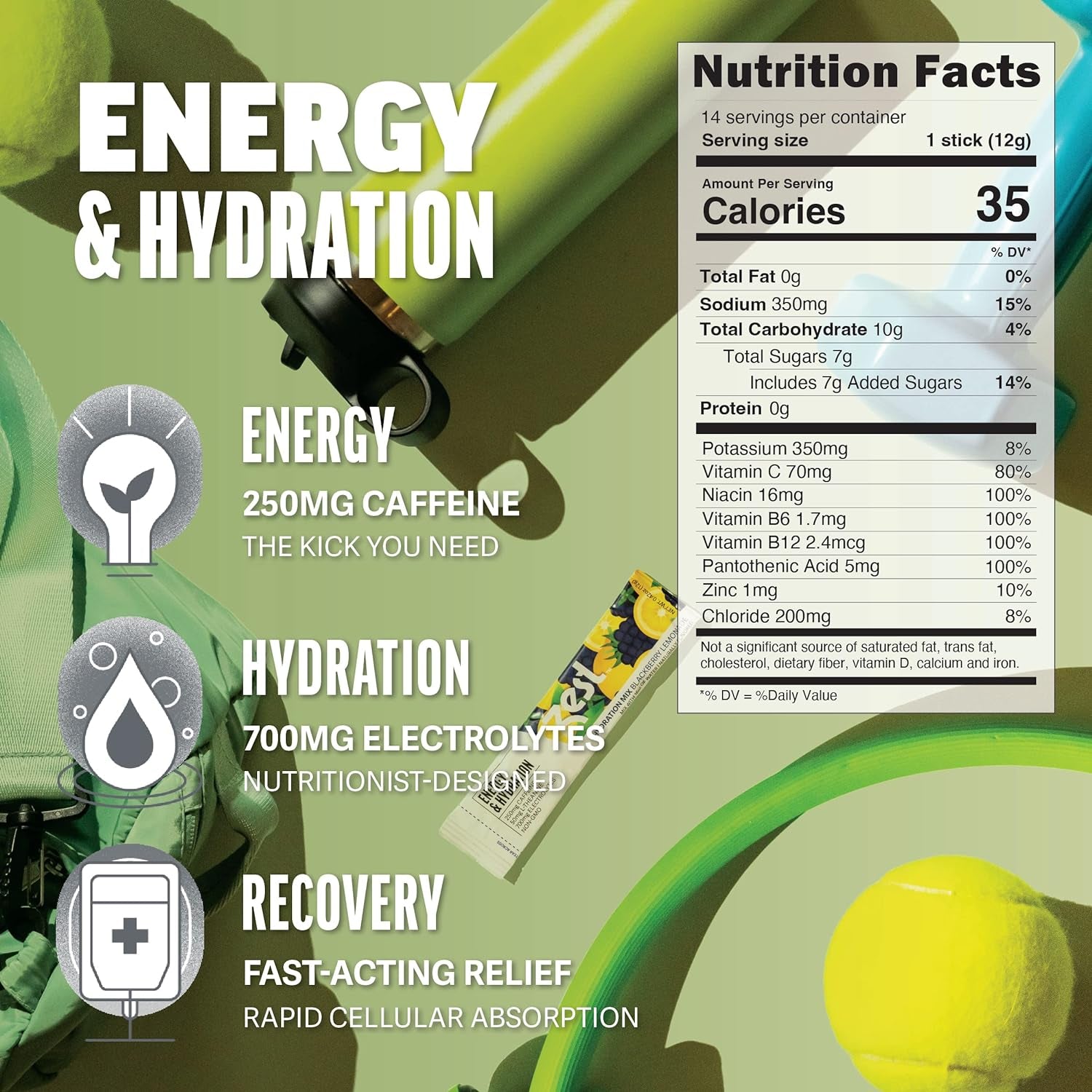 Zest Hydration Electrolyte Powder - Variety Pack - Mix W/Water - 6 Travel Packets - Low Sugar Supplement - Recovery, Energy, & Focus Drink - IV Pillars of Liquid Rehydration Incl Salt & Potassium