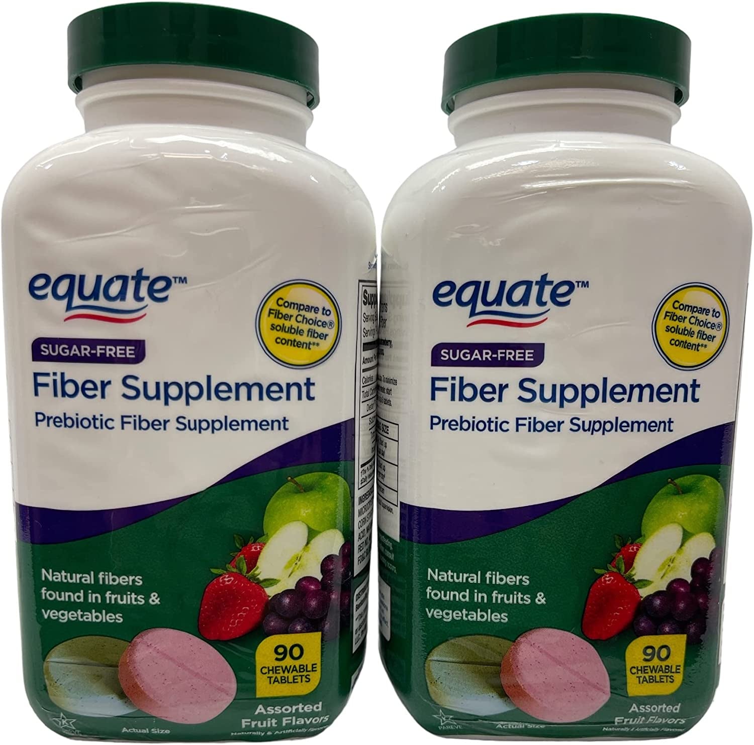 Thisnthat Sugar Free Prebiotic Fiber Supplement Chewable Tablets Bundle: (2) 90 Ct Equate Bottles Recipe Card.