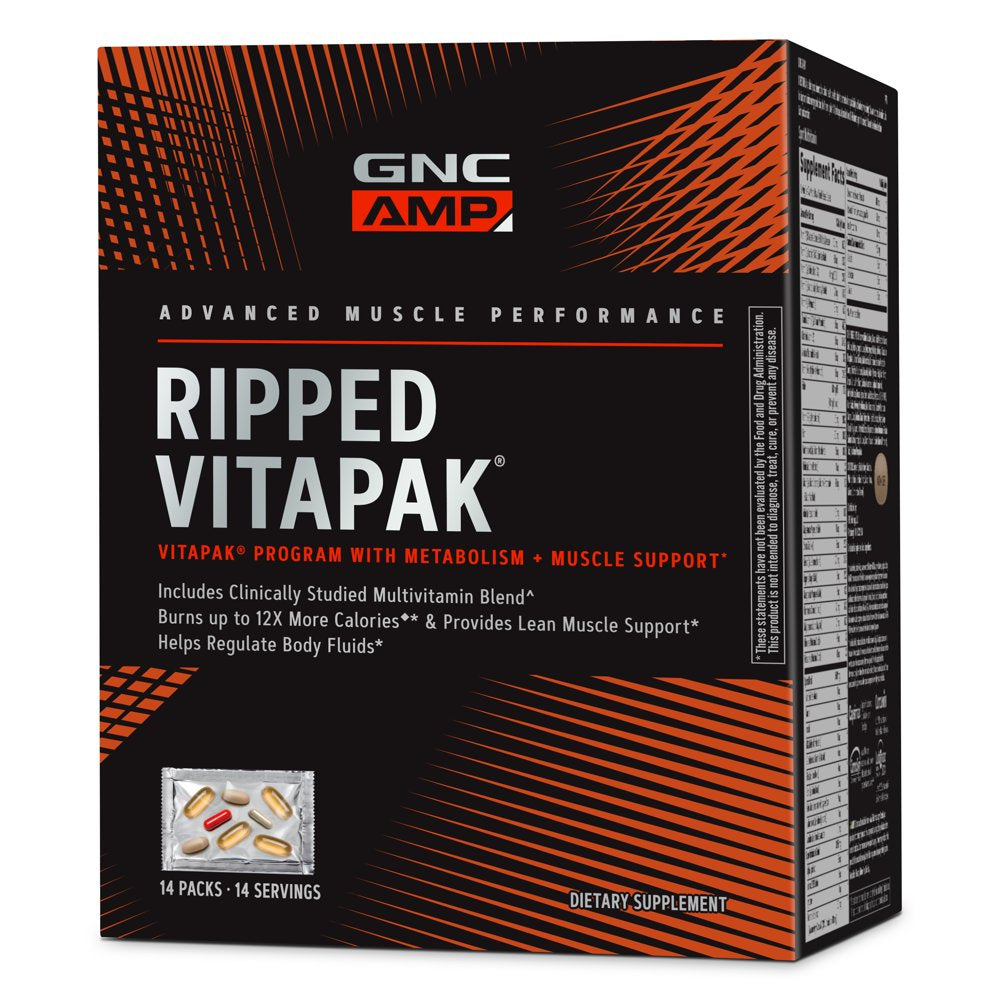 GNC AMP™ Ripped Vitapak® Program, 14 Daily Vitapaks, Multivitamin plus Energy & Calorie Burning Support