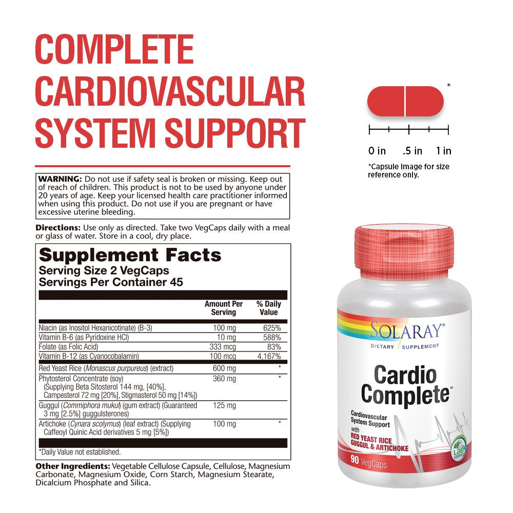 Solaray Cardiocomplete, Cardiovascular System Support | Red Yeast Rice, Guggul & Artichoke Extracts & More | 90 Vegcaps