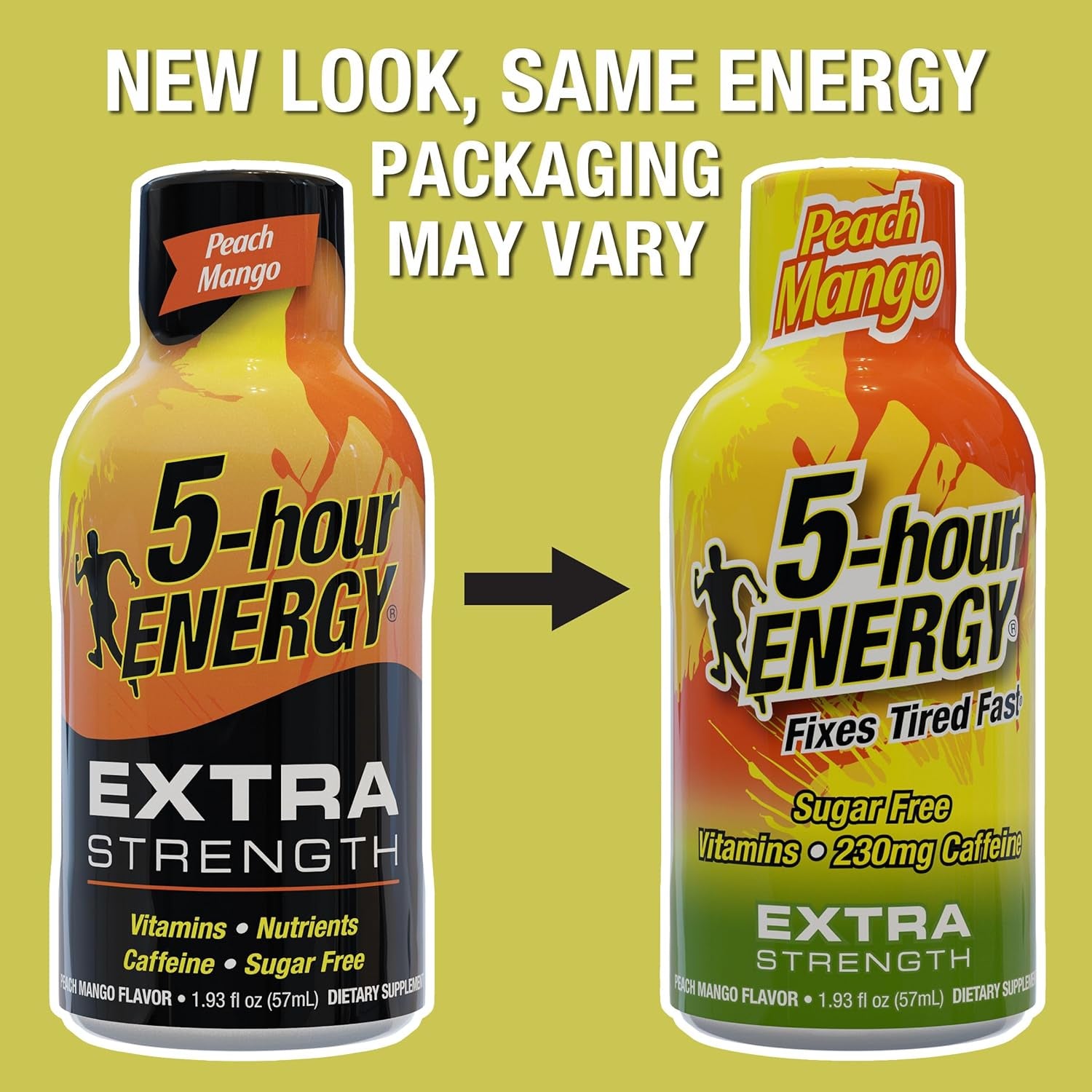 5-Hour ENERGY Extra Strength Energy Shot | Peach Mango Flavor | 1.93 Oz. | 24 Count | Sugar-Free & Zero Calories | B-Vitamins & Amino Acids | 230Mg Caffeinated Energy Shot | Dietary Supplement