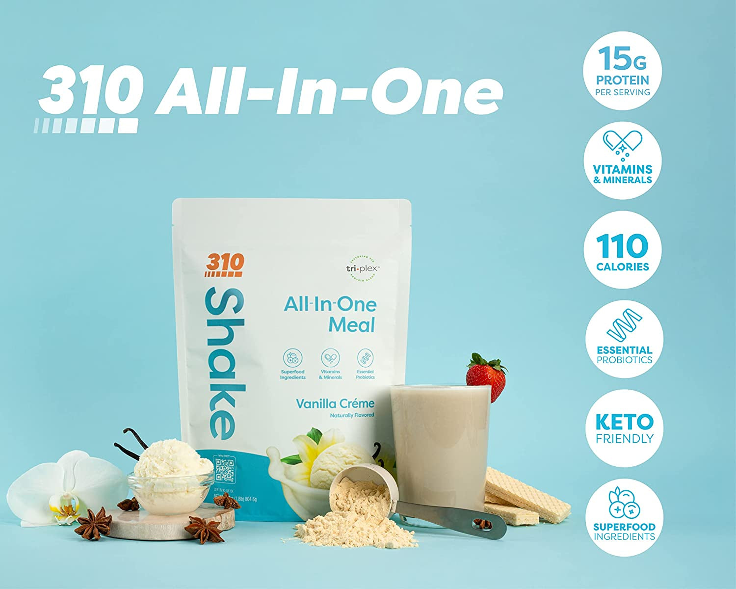 310 Nutrition – All-In-One Meal Replacement Shake - New Formula with Fiber Rich Vegan Superfood Blend - Natural Sweeteners - Low Carb Shake, Keto & Paleo Friendly - Gluten Free - 26 Essential Vitamins