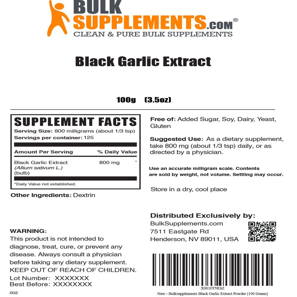 Bulksupplements.Com Black Garlic Extract - Antioxidants Supplement - Aged Garlic Extract - Blood Circulation Supplements (100 Grams - 3.5 Oz)