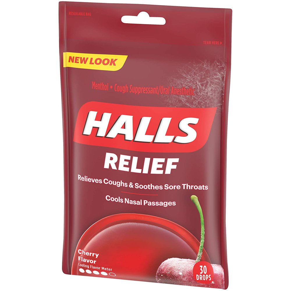 Halls Cherry Cough Drops - with Menthol - 180 Drops (20 Sticks of 9 Drops)