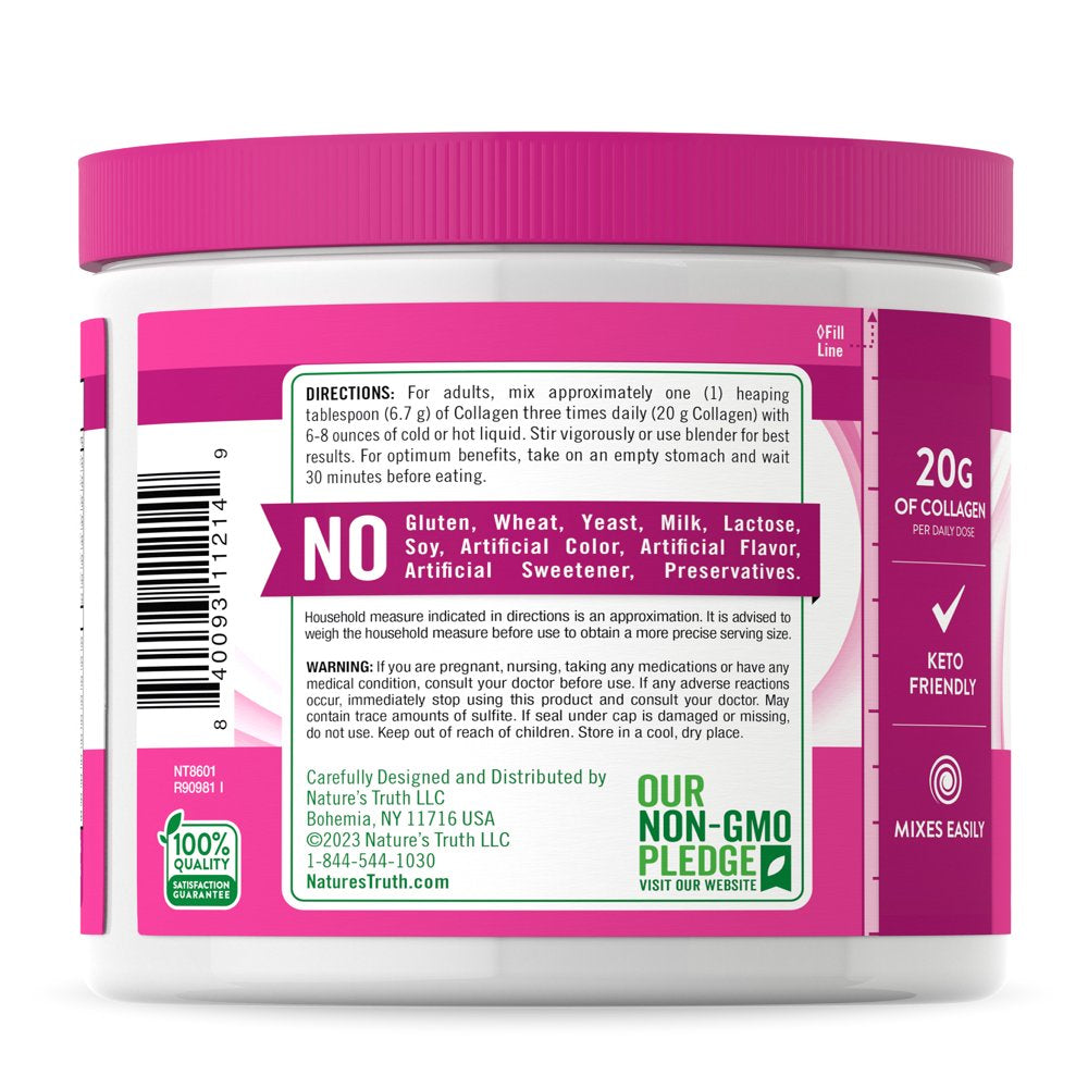 Nature'S Truth Ultra Collagen Powder | 7 Oz | Type I and III | Hydrolyzed Collagen Peptides | Grass Fed, Paleo, Keto Friendly | Protein Packed | Unflavored | Non-Gmo, Gluten Free