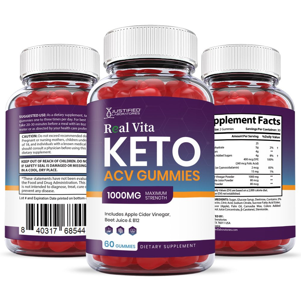 (3 Pack) Real Vita Keto ACV Gummies 1000MG Dietary Supplement 180 Gummys