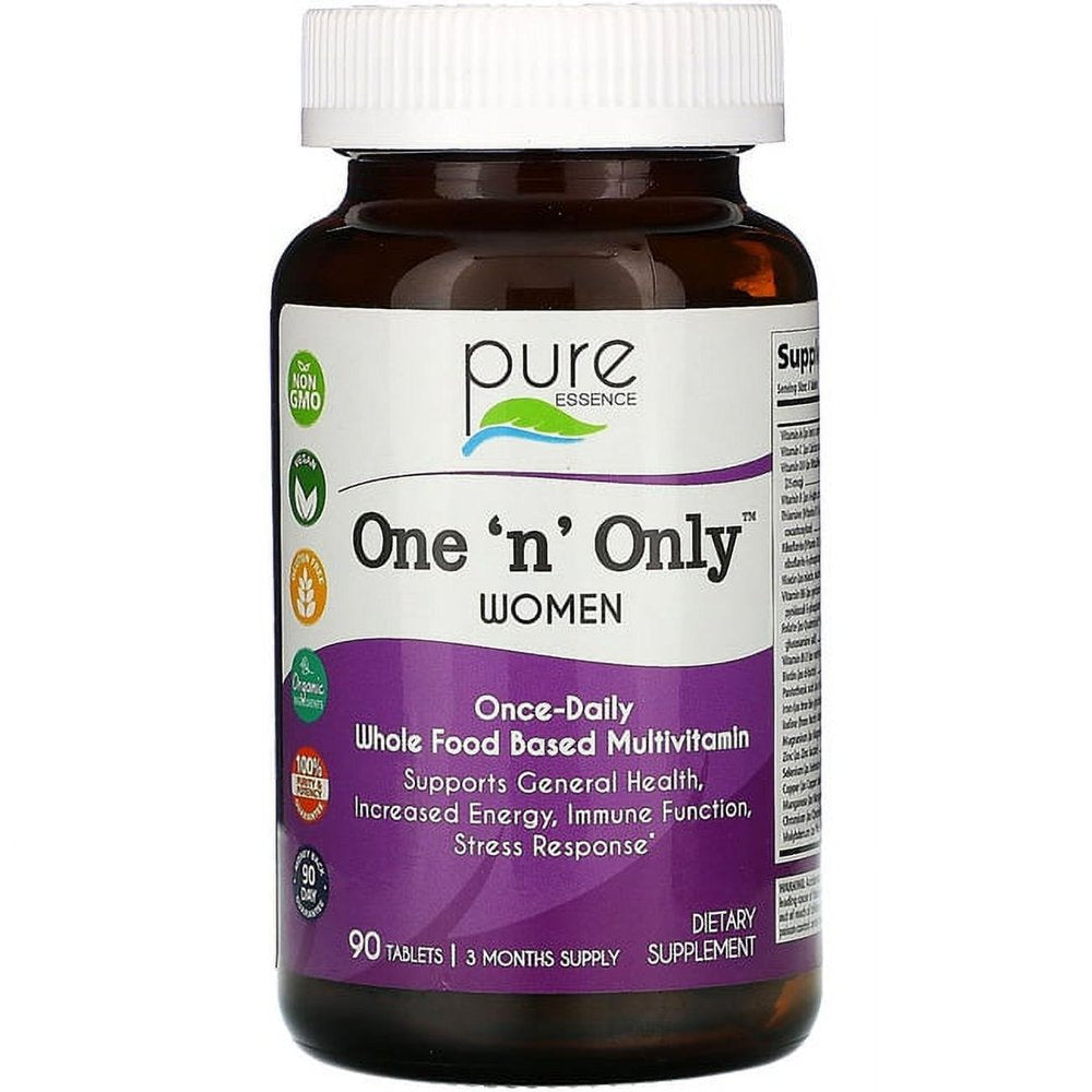 One N Only Multivitamin for Women - One a Day Whole Food Supplement with Superfoods, Minerals, Enzymes, Vitamin D, D3, B12, Biotin by Pure Essence - 90 Tablets