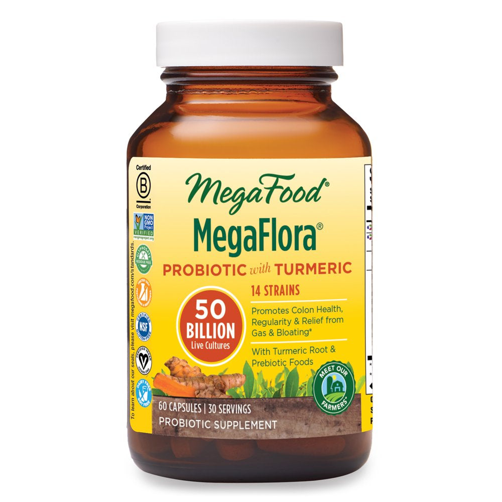 Megafood, Megaflora with Turmeric, Probiotic Supplement with 50 Billion CFU, 30 Servings (60 Capsules)