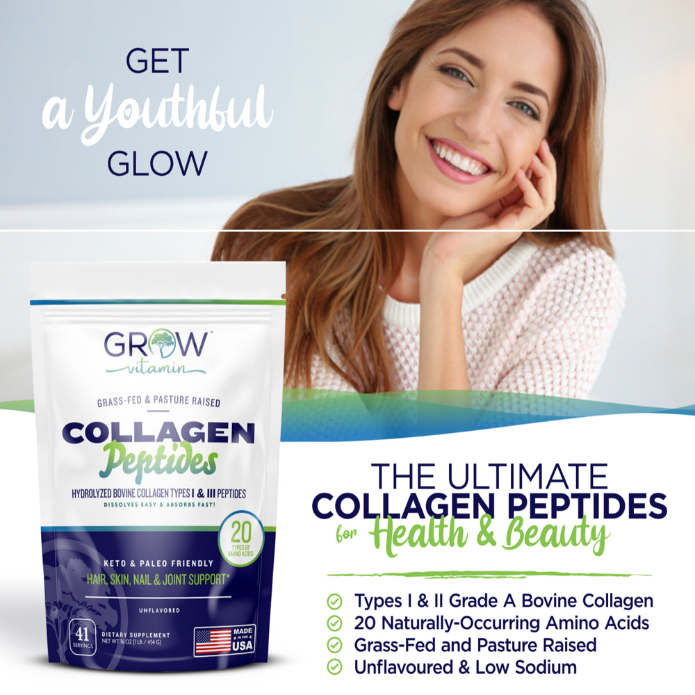 Collagen Peptides - Hair, Skin, Nail, and Joint Support - Type I & III Collagen - All-Natural Hydrolized Protein - 41 Servings - 16Oz