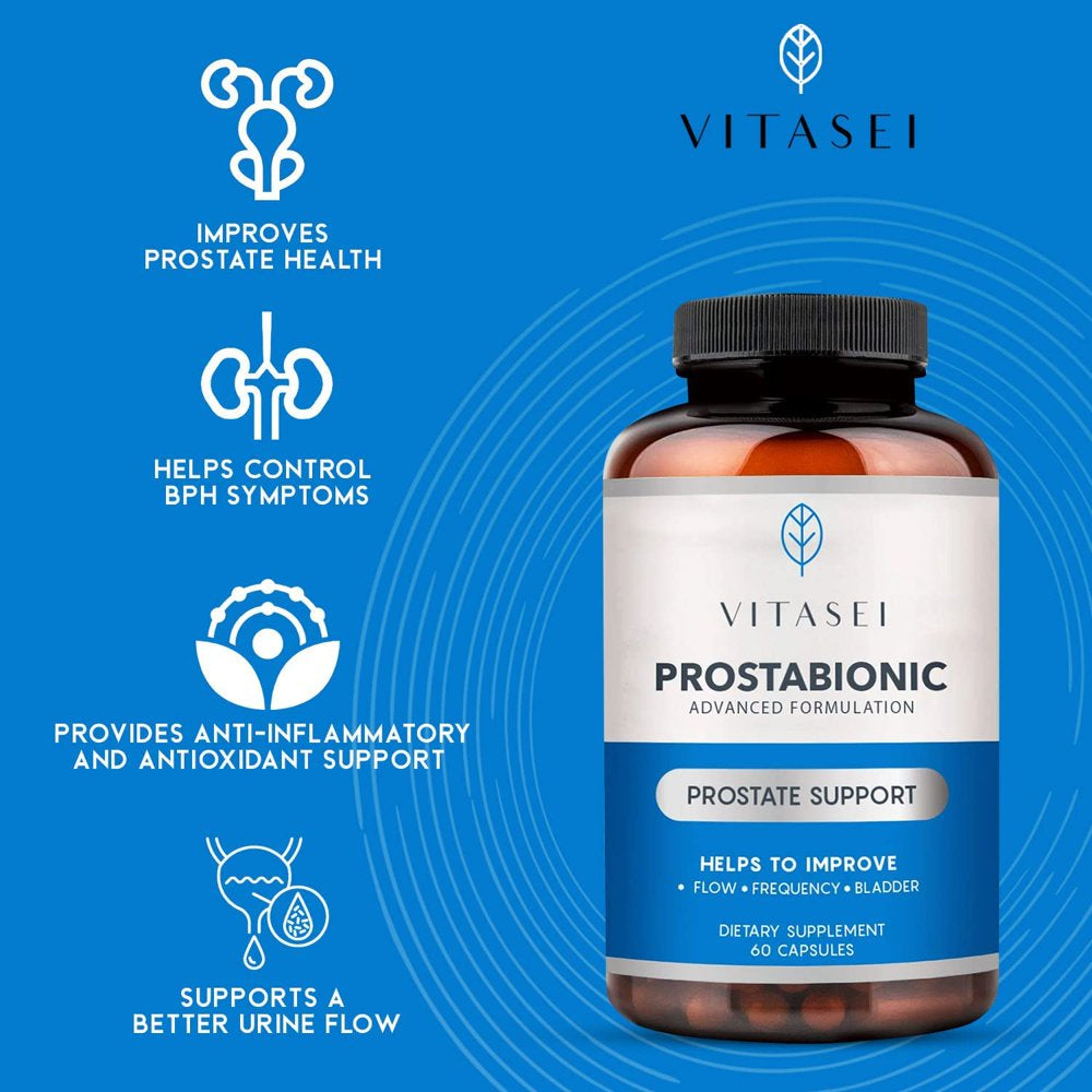 VITASEI Prostabionic Prostate Dietary Supplements for Men W/Saw Palmetto, Bio-Quercetin & Pygeum Africanum, Reduce Bathroom Trips, Promotes Sleep & Better Bladder Emptying - 60 Capsules