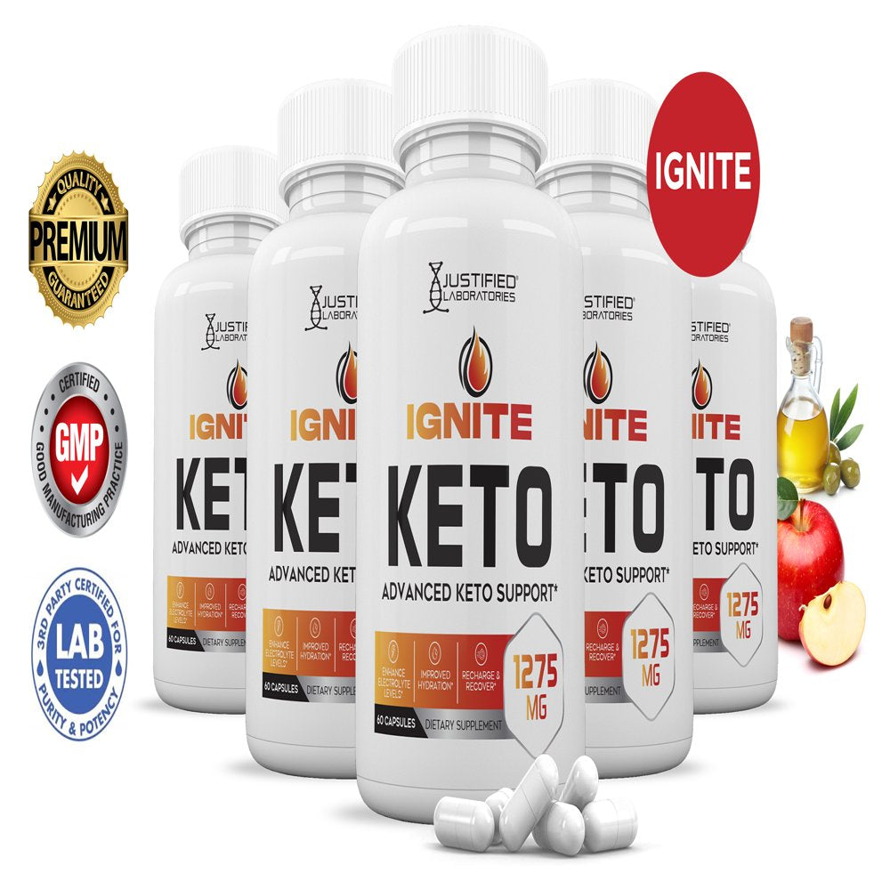 (5 Pack) Ignite Keto ACV Pills 1275Mg Alternative to Gummies Dietary Supplement 300 Capsules