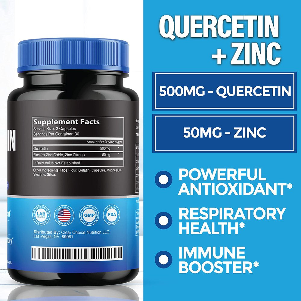 (2 Pack) Quercetin 500Mg with Zinc - Immune System Booster, Lung Support Supplement for Adults Kids - Immunity Defense (120 Capsules)