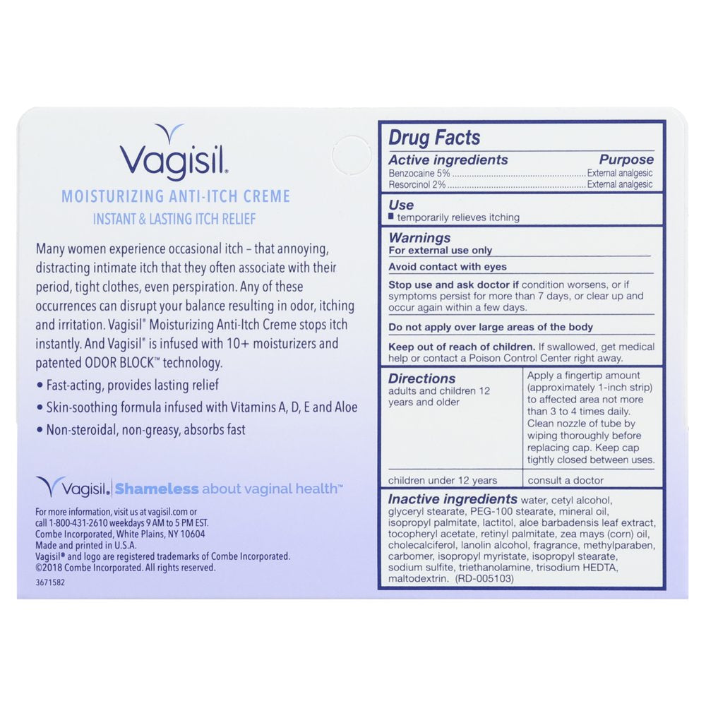 Vagisil Regular Strength Moisturizing Anti-Itch Cream, 1.0 Oz