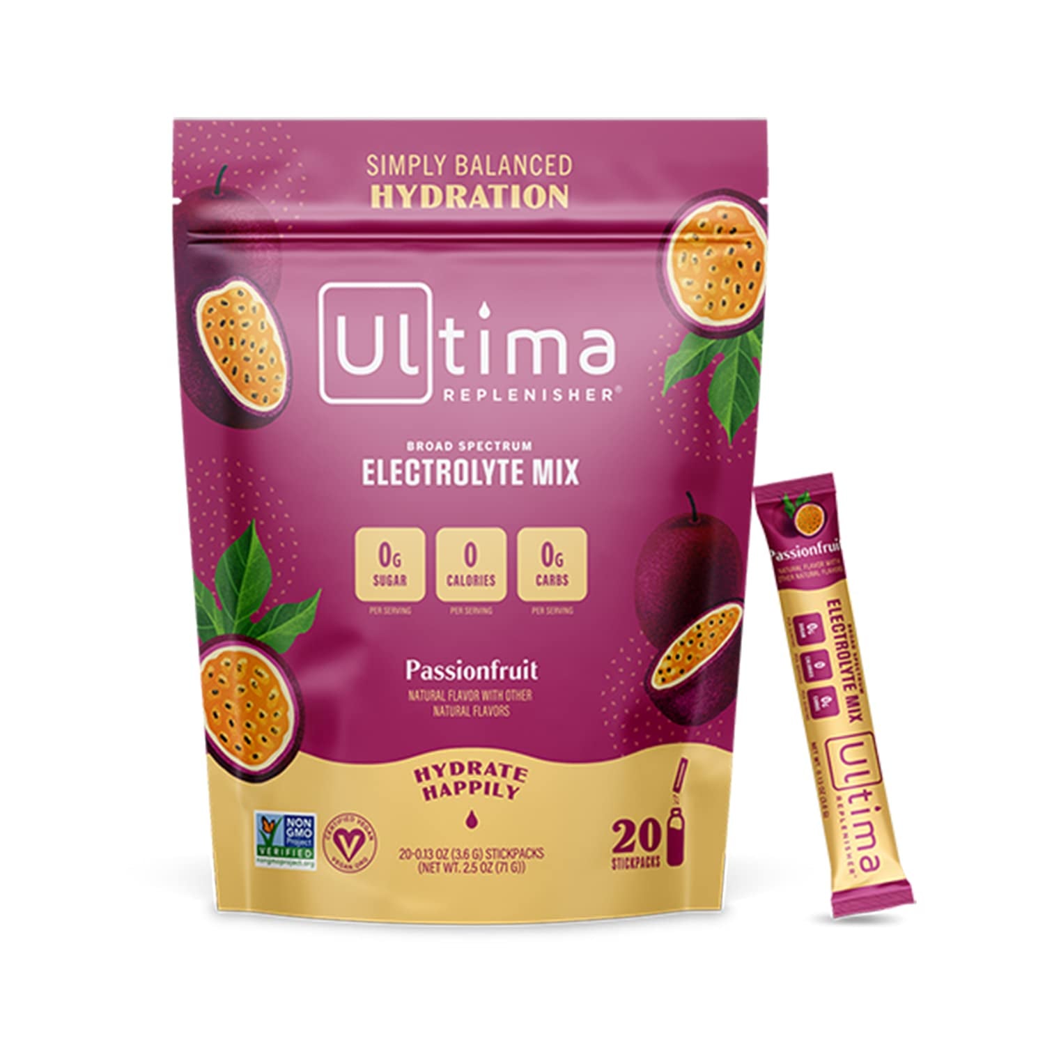 Ultima Replenisher Hydration Electrolyte Packets- 20 Count- Keto & Sugar Free- on the Go Convenience- Feel Replenished, Revitalized- Non-Gmo & Vegan Electrolyte Drink Mix- Passionfruit​