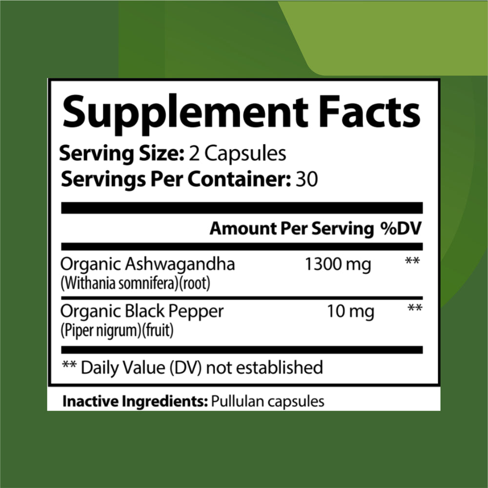 Live It Love It Organic Ashwagandha Capsules 1300Mg, Dietary Supplement Vegetarian Capsule (60 Caps)