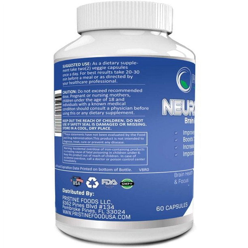 3 Pack Neuro plus Brain Booster Focus Supplement - Nootropic Memory Enhancement Pills, Concentrations, Mental Performance & Clarity - 60 Capsules