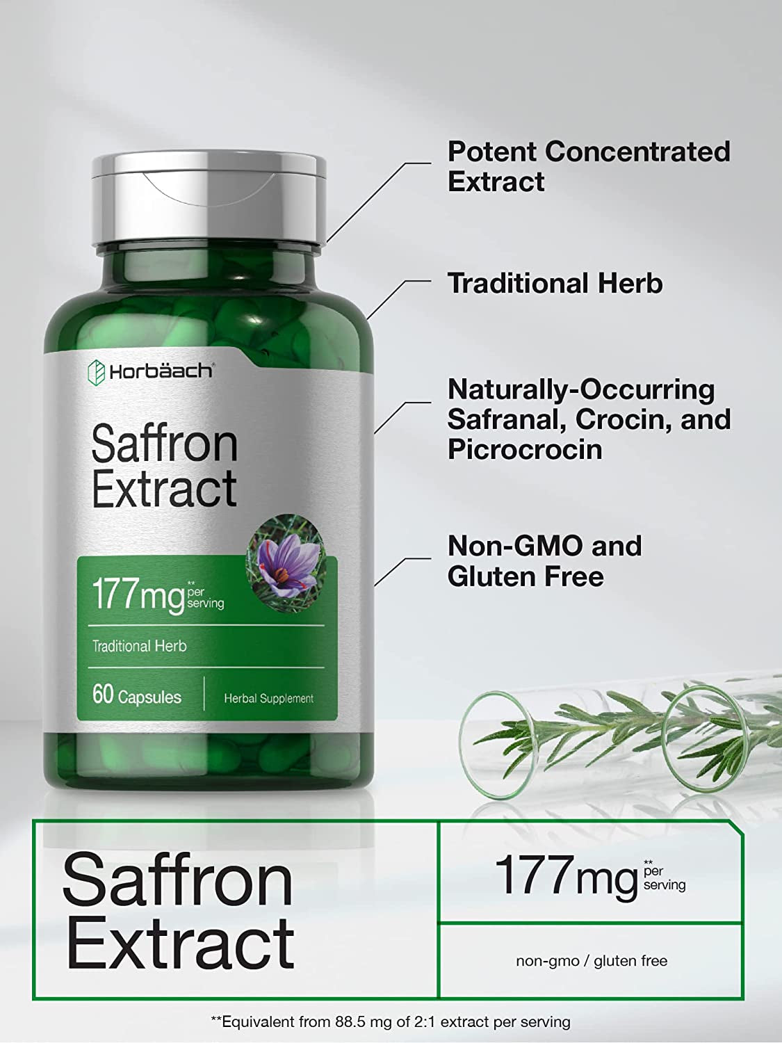 Saffron Extract Capsules 177 Mg 60 Count | Non-Gmo, Gluten Free Supplement | by Horbaach