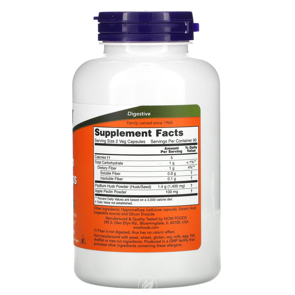 Now Foods Psyllium Husk 700 Mg plus Apple Pectin - 180 Caps, Pack of 2