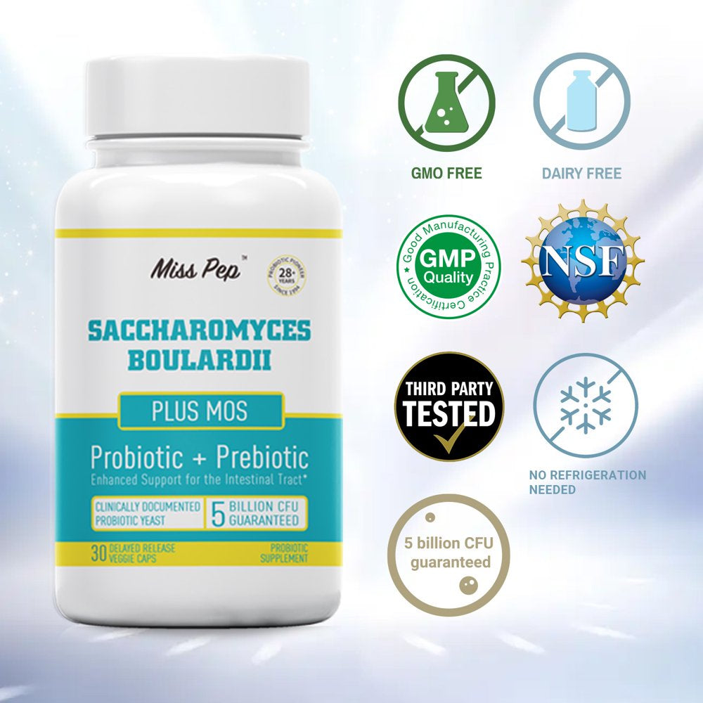 2 Pack Gut Health Intestinal Probiotics Supplement, 5 Billion CFU Saccharomyces Boulardii plus MOS Yeast Fraction, 60 Servings Misspep Nutrition