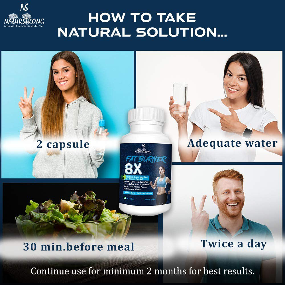 Naturstrong 100% Natural Fat Burner 8X for Weight Loss Metabolism Boost, Energy Enhancer for Women & Men