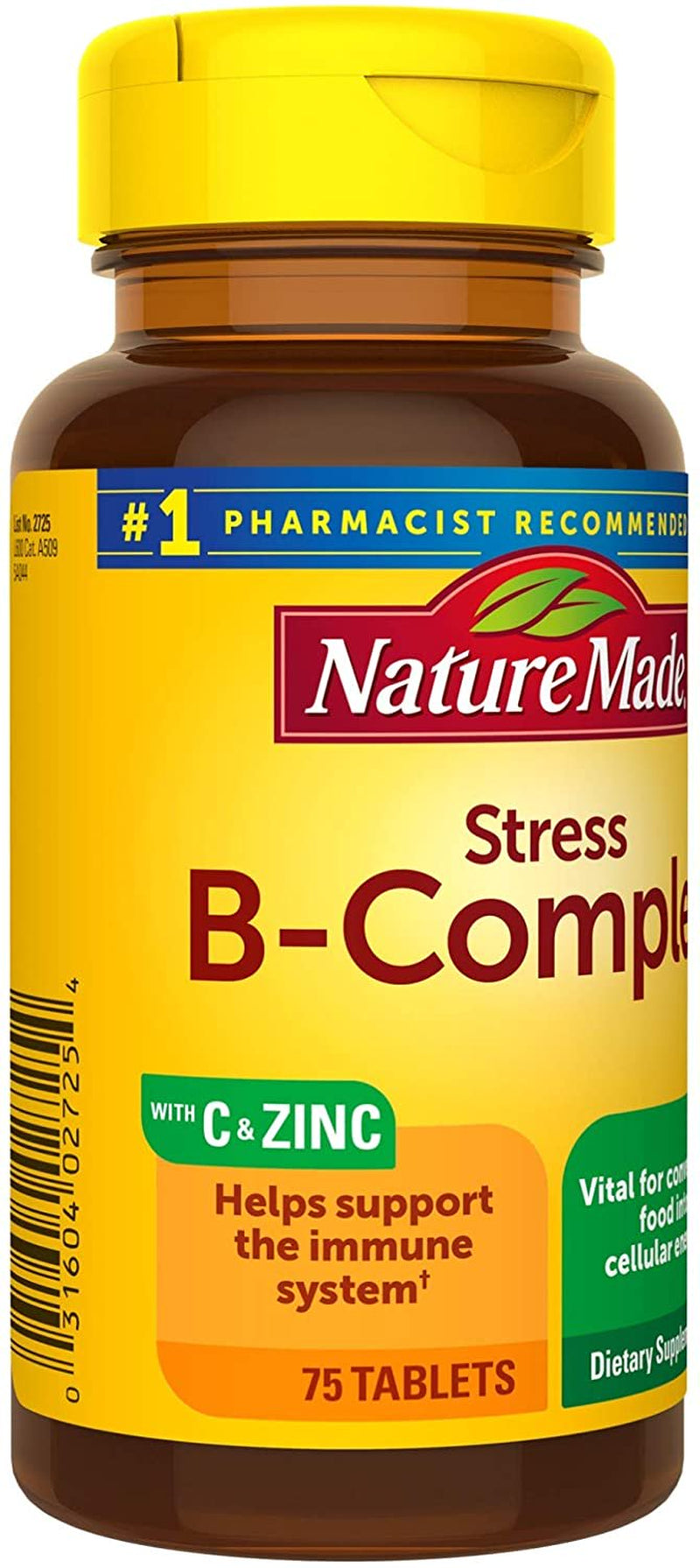 Nature Made Stress B-Complex Dietary Supplement Tablets with Vitamin C & Zinc 75 Ea (Pack of 3)