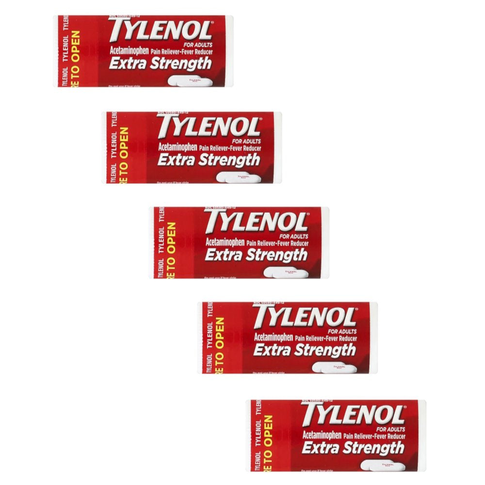 Tylenol Acetaminophen Extra Strength 500Mg 10 Caplet per Vial - Pack of 5 Vials