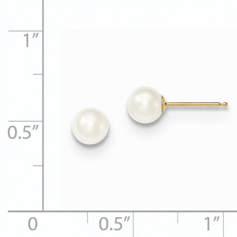 14K 5-6Mm White round Freshwater Cultured Pearl Stud Post Earrings X50PW