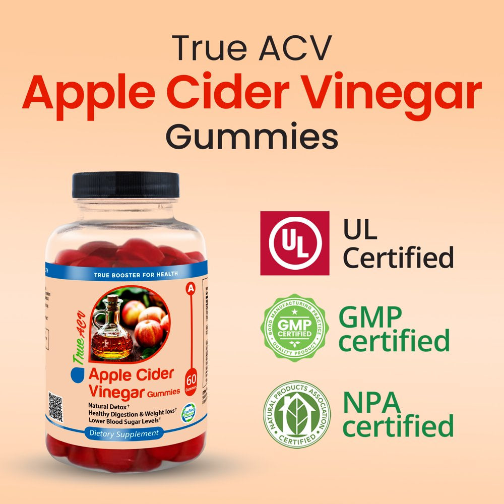 Truemed Apple Cider Vinegar Gummies Natural Detox Healthy Digestion and Weight Loss Lower Blood Sugar Levels Supplements 60 Gummies