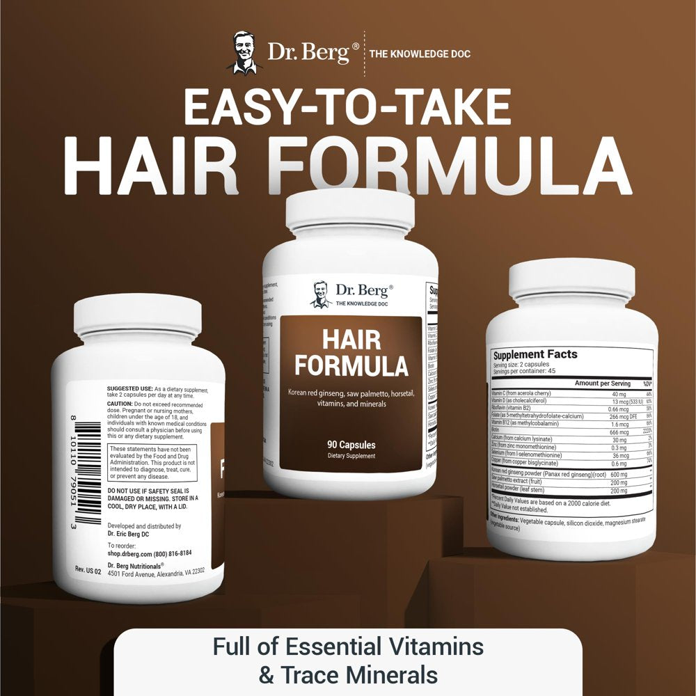 Dr. Berg Hair Formula - Hair Skin and Nails Vitamin with Biotin, 90 Capsules