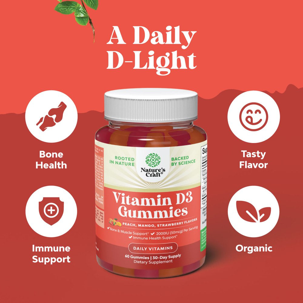 Vitamin D3 Immune Support Gummies - Vitamin D3 2000 IU per Serving Adult Gummy Vitamins for Bone Strength Heart Health and Immune System Supplement - Immune Vitamins for Adults Immune Booster