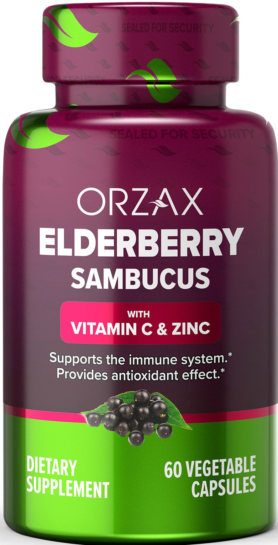 ORZAX Elderberry Capsules - Immune Support Supplement with Elderberry Vitamin C and Zinc - Antioxidants Supplement for Woman and Man (60 Vegetable Capsules)