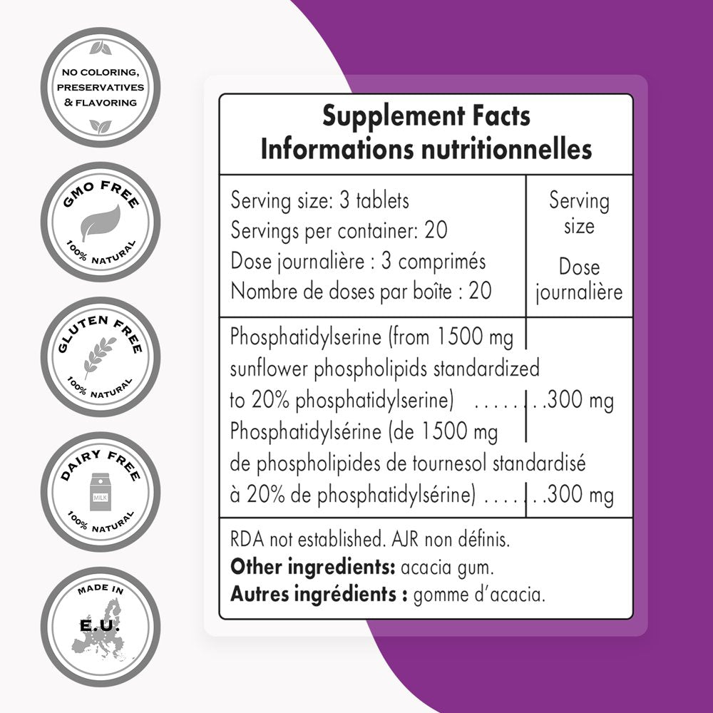 Supersmart - PS100 (Phosphatidylserine) 300 Mg per Day - Brain Supplement - Memory Pills & Nootropics | Non-Gmo & Gluten Free - 60 Tablets