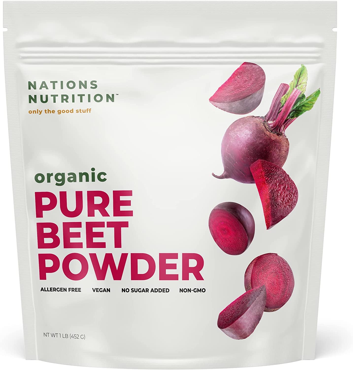 Nations Nutrition Pure Beet Root Powder Organic - Nitric Oxide Circulation Superfood, Supports Blood Flow & Heart Health - Increase Stamina & Natural Energy, 30+ Servings (1 LB Bag)