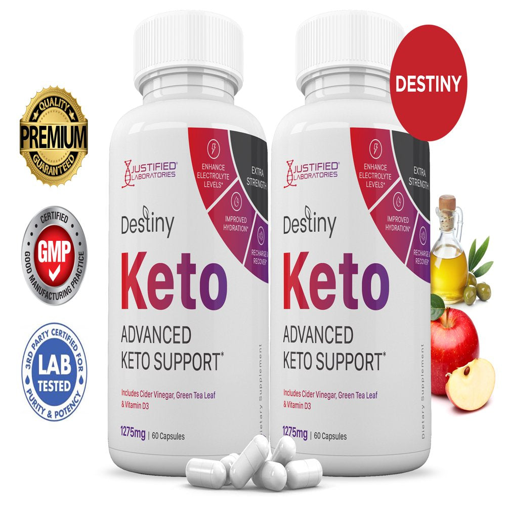 (2 Pack) Destiny Keto ACV Pills 1275Mg Alternative to Gummies Dietary Supplement 120 Capsules