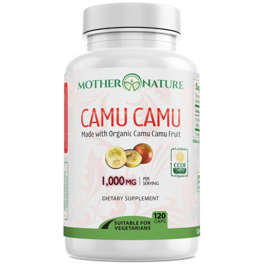 Organic Vitamin C Camu Camu Capsules 1,000Mg, Packed with Natural VIT C, Raw Antioxidants - Immune Support Supplement & Anti-Aging for Skin - Camu Camu Powder Organic, Vegan, Non-Gmo (120 Count)