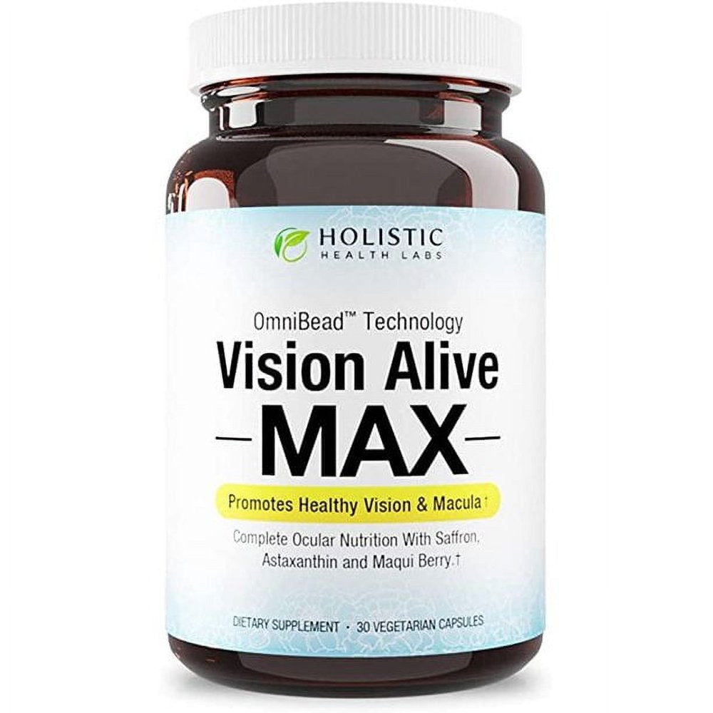 Vision Alive Max with 8 Natural Ingredients Lutemax® 2020, Bilberries, Blueberries, C3G from Black Currant, Maqui Berry, Saffron, and Astaxanthin 30 Vegetarian Capsules