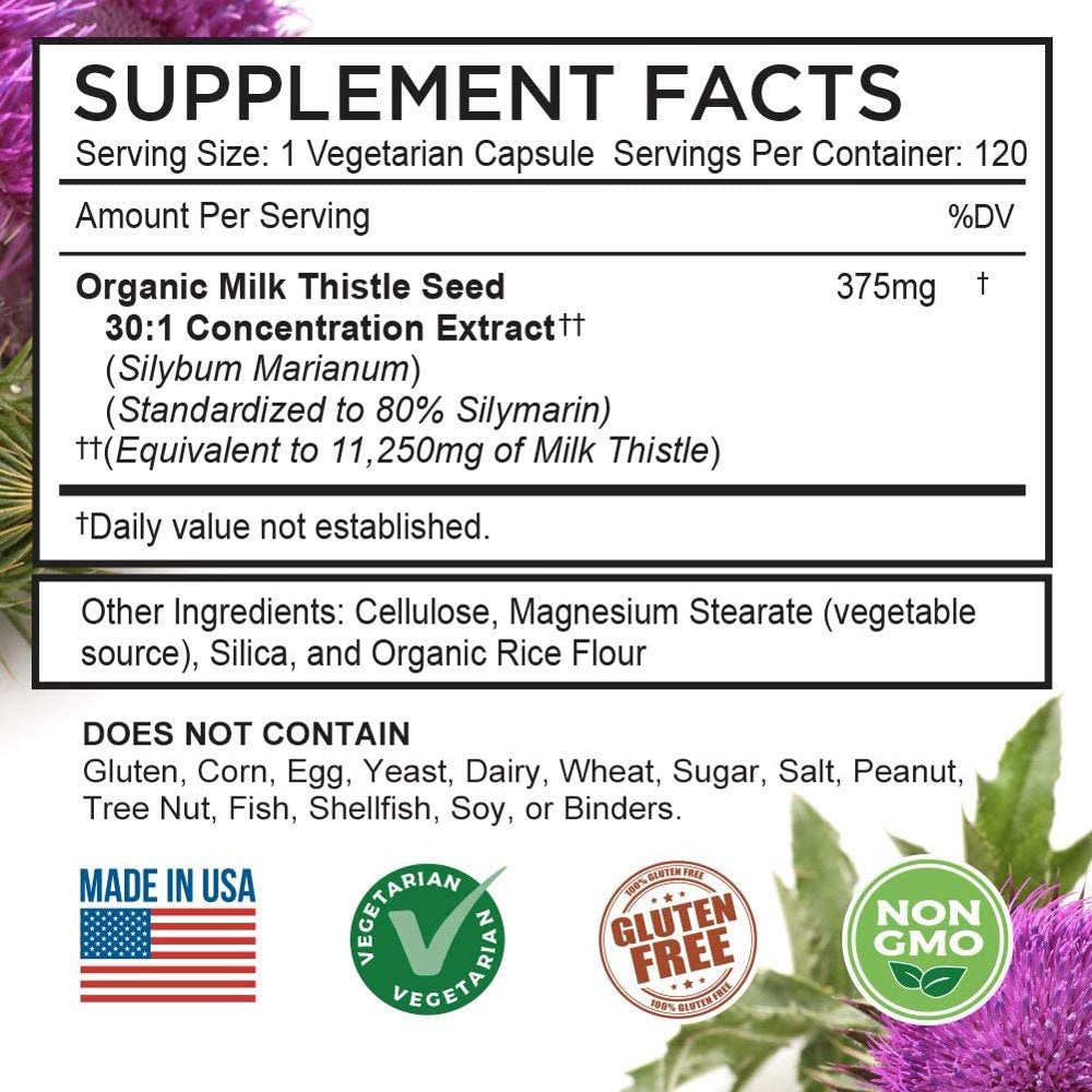 Farmhaven Milk Thistle Capsules , 11250Mg Strength , 30X Concentrated Seed Extract & 80% Silymarin Standardized - Supports Liver Function and Overall Health , Non-Gmo , 120 Veggie Capsules