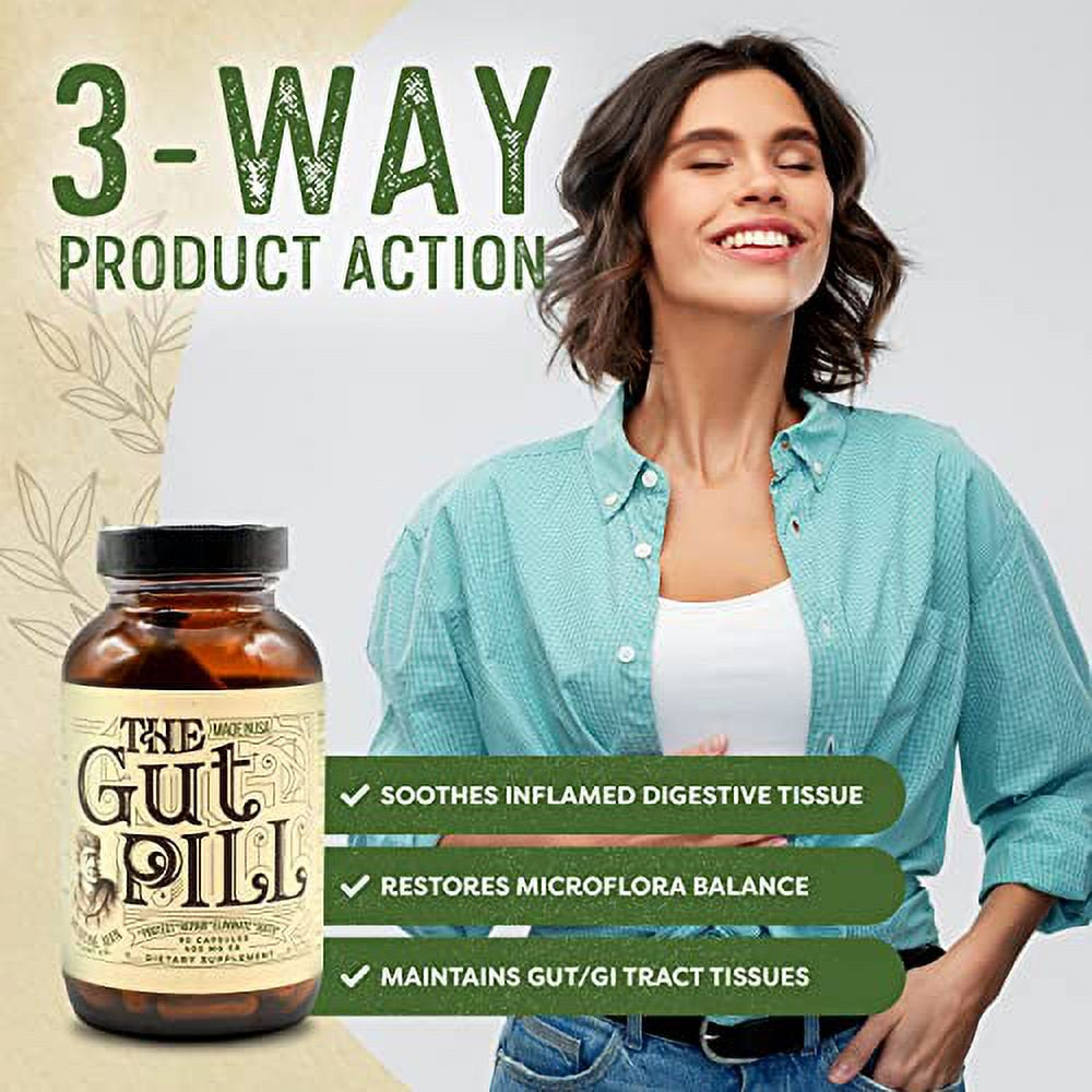 The Gut Pill 90 Capsules - Natural Gut Health Supplements for Men & Gut Health Supplements for Women with Marshmallow Root Herb, Calendula Flower, Triphala Fruits, and Lactobacillus Acidophilus