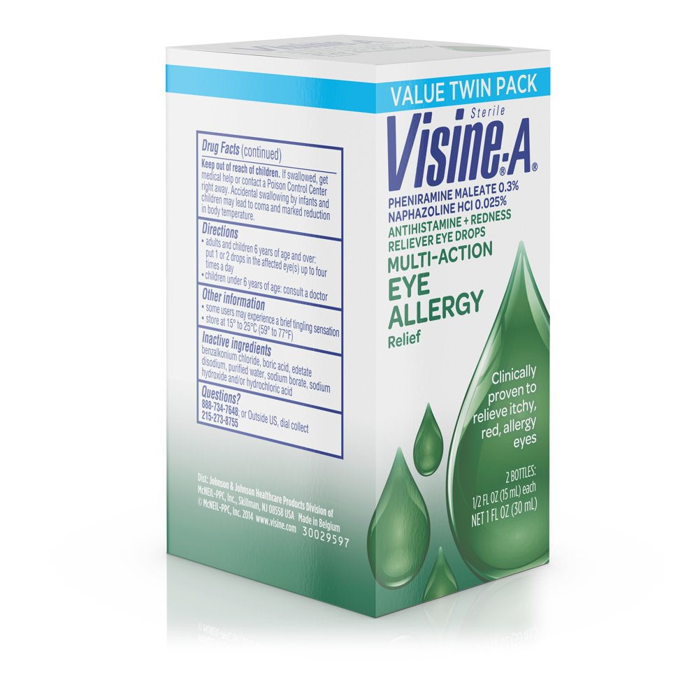 Visine-A Multi-Action Eye Allergy Relief Eye Drops, 0.5 Fl. Oz, 2 Pack