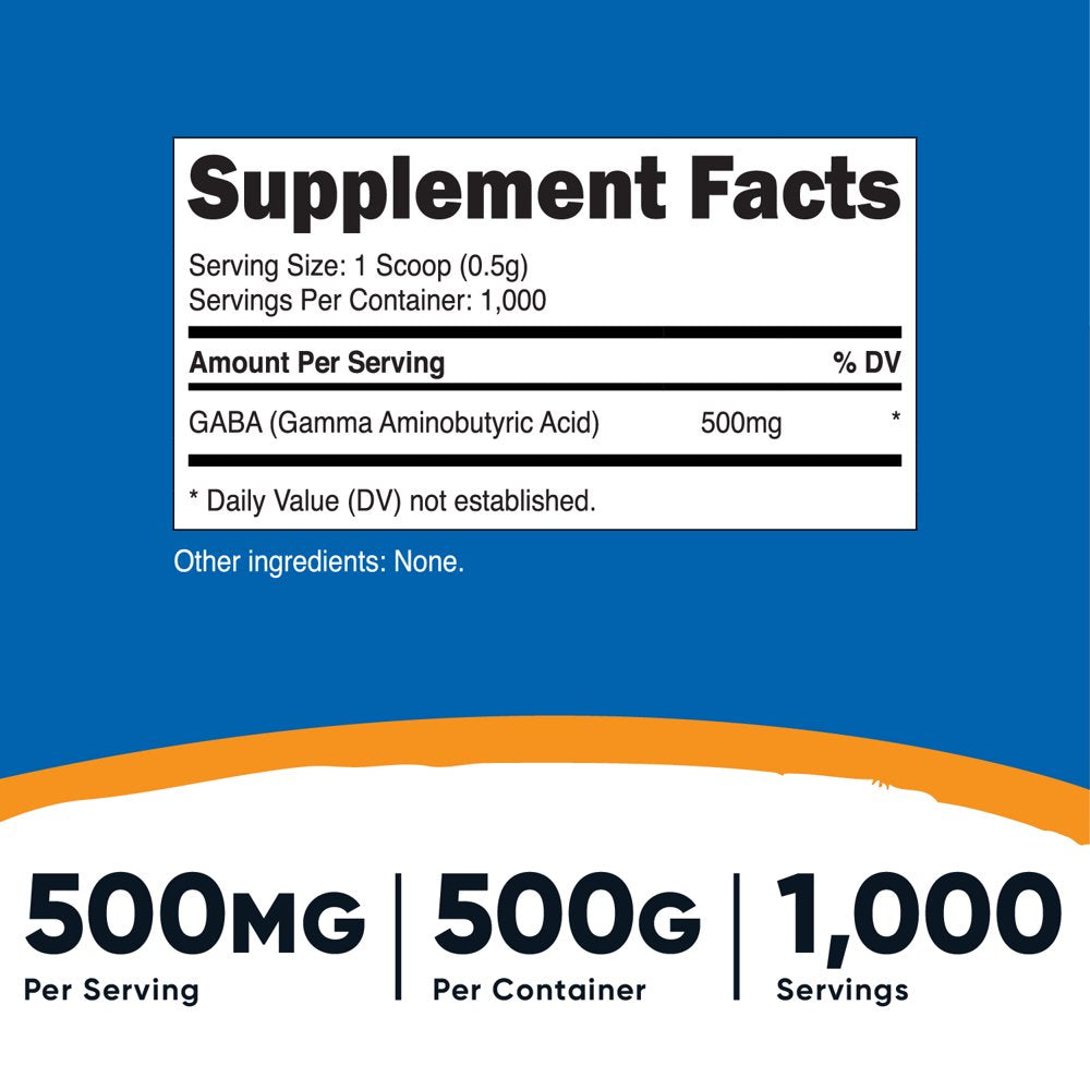 Nutricost Pure GABA 500G Supplement Powder (Gamma Aminobutyric Acid) (500 Grams/1.1 Pounds)