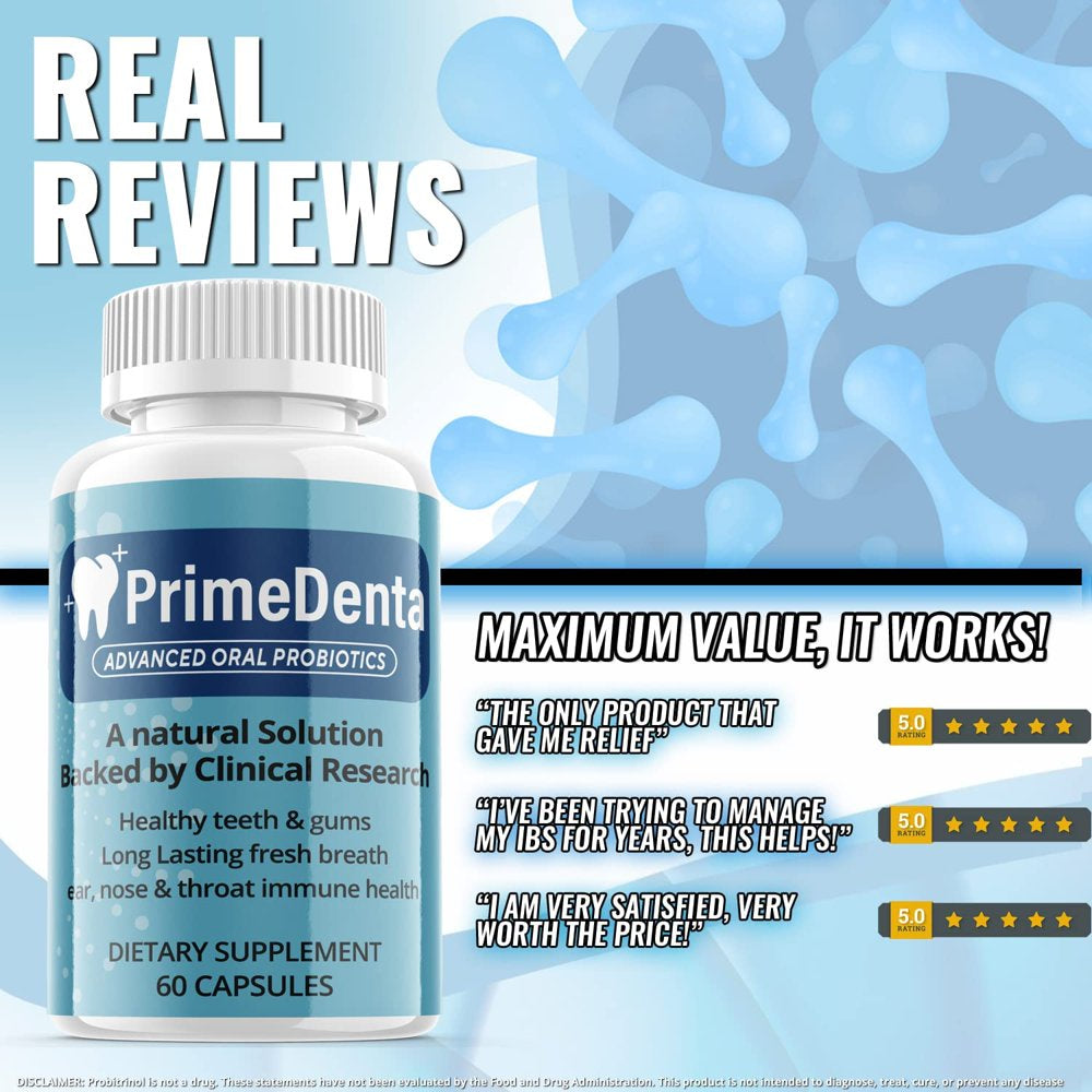 (5 Pack) Prime Denta - Advanced Oral Probiotics Formula for Healthy Teeth and Gums, Fresh Breath, Ear, Nose, Throat, and Immune Health Supplement - 300 Capsules