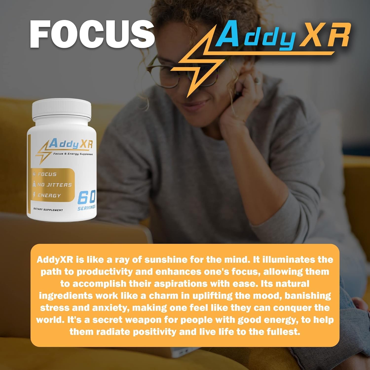 Addyxr - Focus & Energy Supplement - Brain Booster - Early Bird Morning Cocktail - Support Adderall - Focus, Energy, and Memory Support Vitamins - 60 Day Supply (60 Capsules)