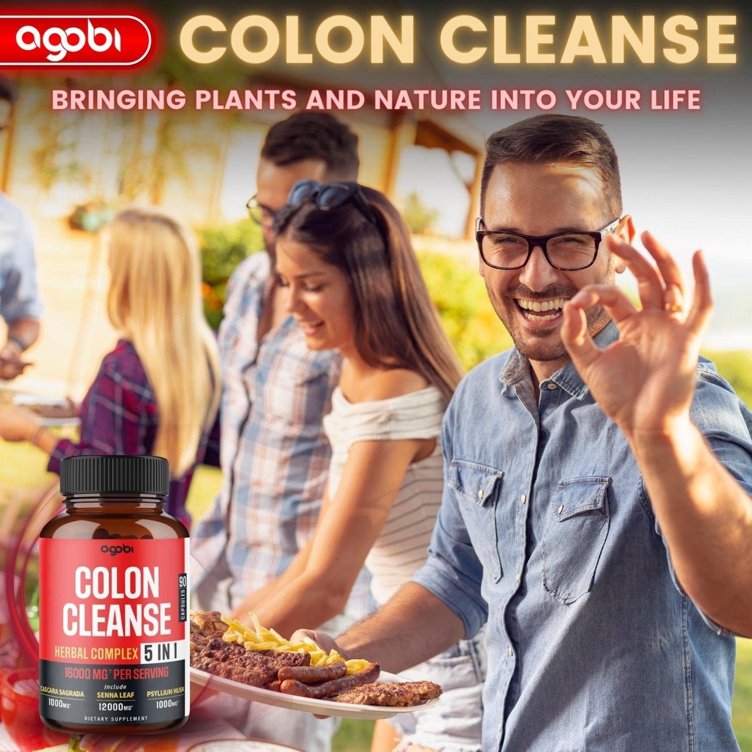 Colon Cleanse Support Supplement - 5In1 Formula 16000Mg with Senna Leaf, Cascara Sagrada Bark, Psyllium Husk, Flaxseed & Aloe Vera Gel - Gluten-Free, Non-Gmo - 90 Vegan Capsules